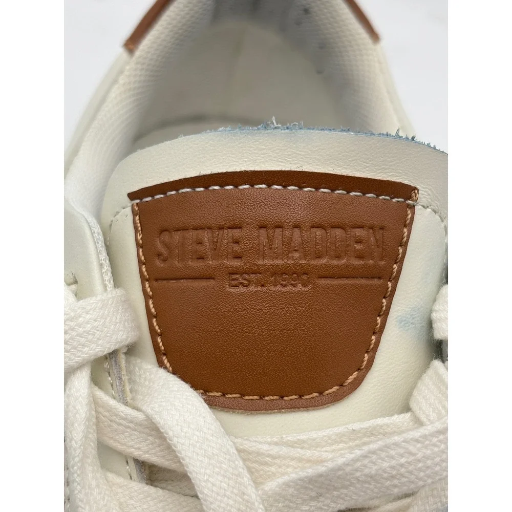 Steve Madden Finneas Men's Leather Sneakers Size 7.5 White Cream Brown Low Top